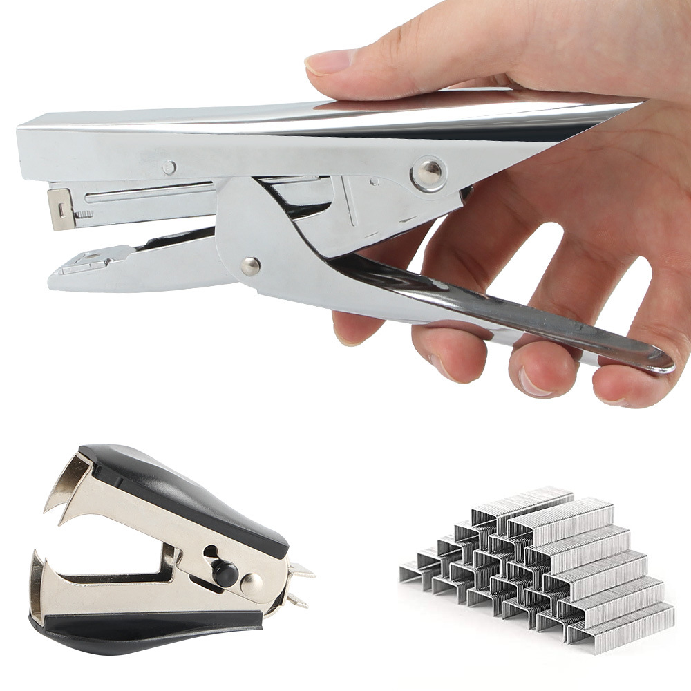 Hand-Held Stapler Set No. 12 Stapler Metal Nail Puller Stitching Needle Labor-Saving Book Stapler Office Supplies
