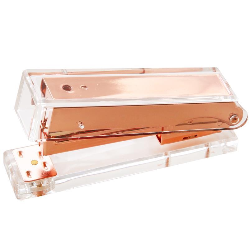 Yunmuzahuo Transparent Acrylic Stapler Rose Gold Stapler Nail Puller Document Binding Office Supplies