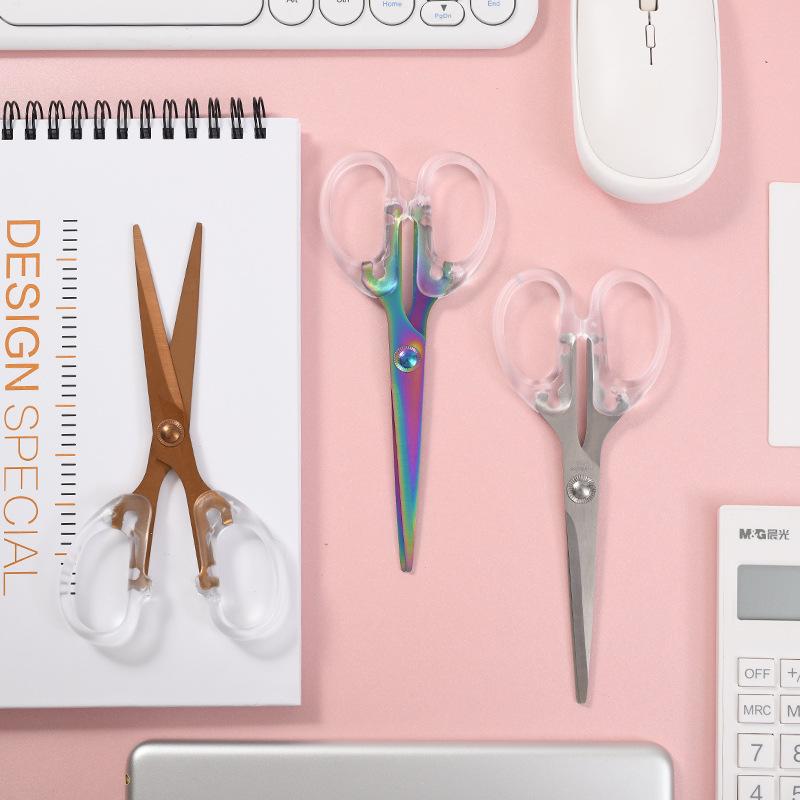 Cross-Border Direct Supply Transparent PS Rose Gold Stapler Puncher Nail Puller Frosted Colorful Scissors Office Supplies
