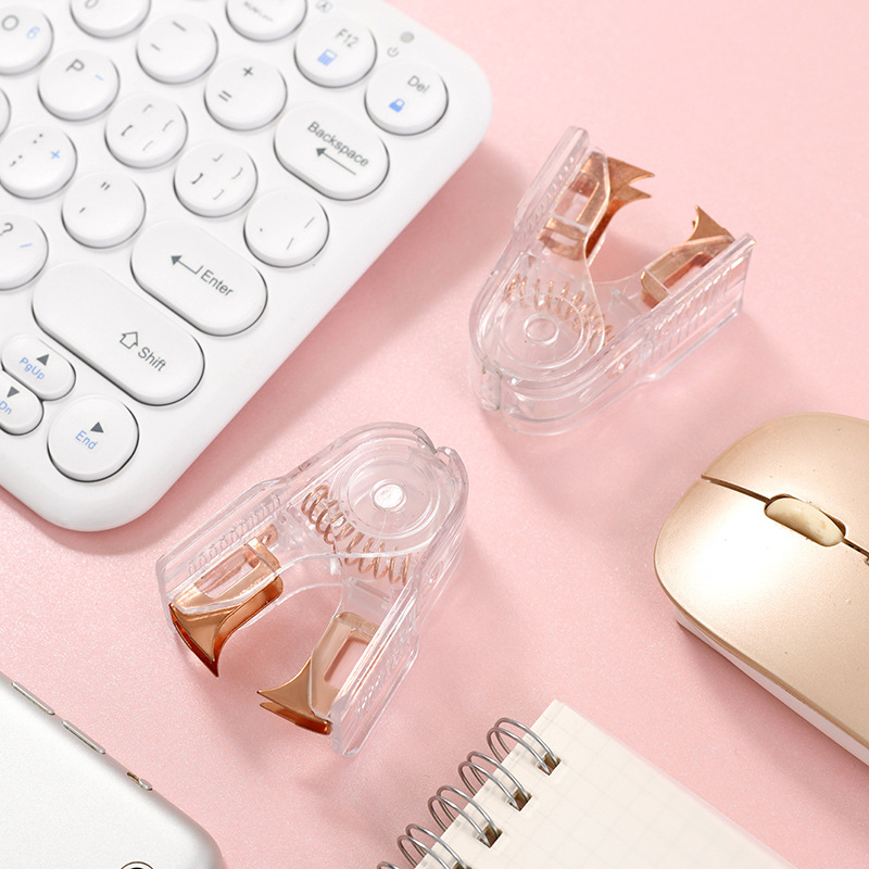 Cross-Border Direct Supply Transparent PS Rose Gold Stapler Puncher Nail Puller Frosted Colorful Scissors Office Supplies