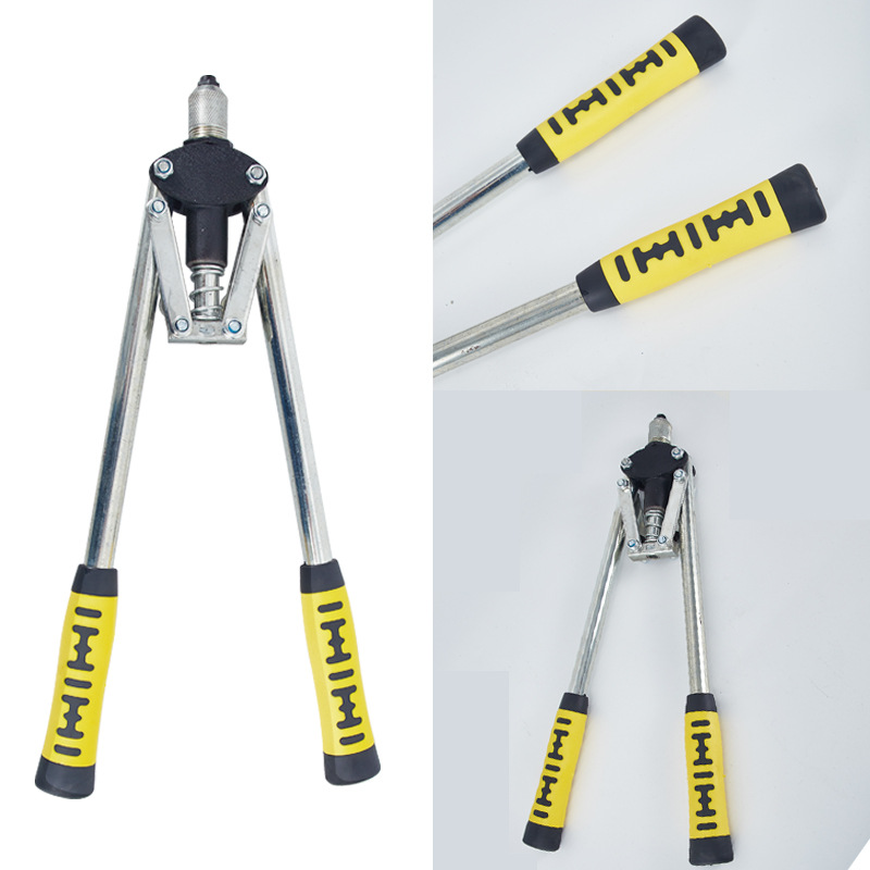 Manual Double-Handle Core Pulling Riveting Staple Gun Aluminum Alloy Willow Pulling Staple Gun Pull-Setter Labor-Saving Household Manual Tool Nagler