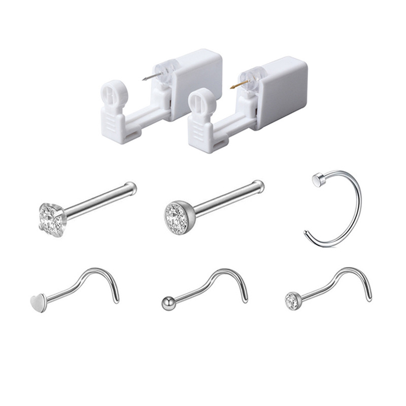 Steel Nose Ring CrossBorder Puncture Zircon DiamondEmbedded Nose Stud Staple Gun Nose Piercing Device Nose Stud Suit