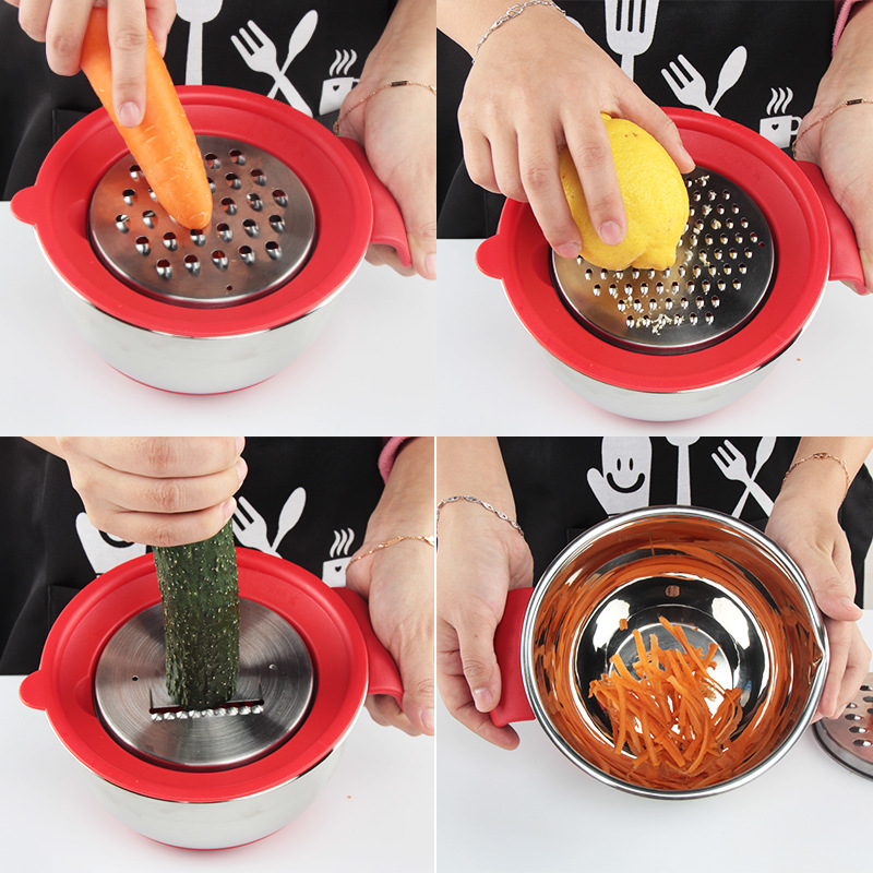 Steel Silicone Bottom Egg Pots with Handle Water Level Line Tilting Nozzle Mixing Bowl Silicone Salad Bowl Dough Basin