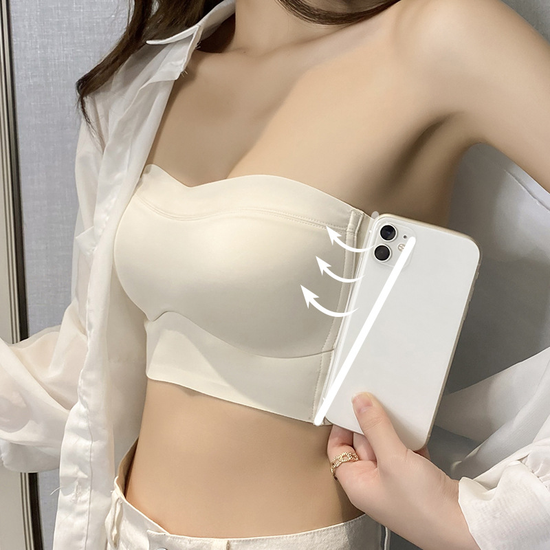 Plain Oxygen Seamless Underwear Push up Women&#039;s Thin Summer Strapless Seamless Big Chest Show Small Tube Top Bra Tube Top