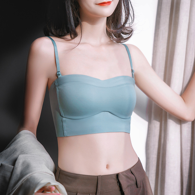 Plain Oxygen Seamless Underwear Push up Women&#039;s Thin Summer Strapless Seamless Big Chest Show Small Tube Top Bra Tube Top