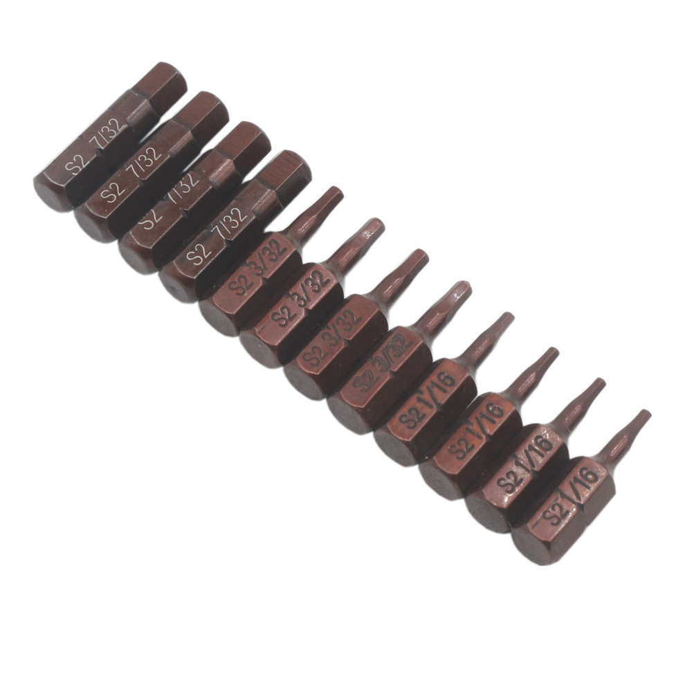 S2 Steel Hardened British Hexagon Socket Screwdrivers Blades 25mm Short Head Pneumatic Screw Bit 1/4 Handle Screwdriver Bits Screwdriver