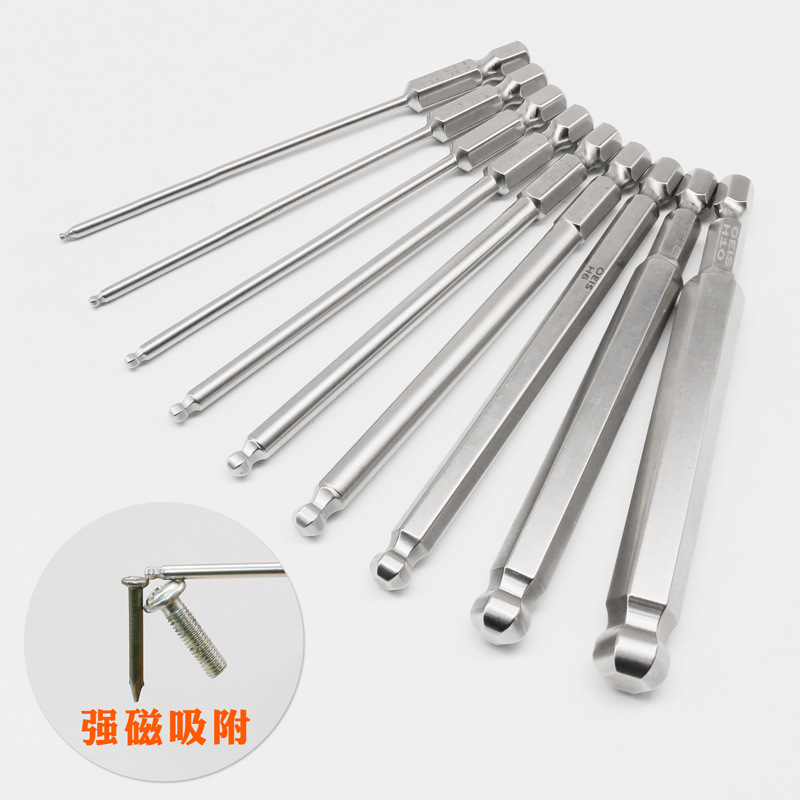 S2 Steel Belt Magnetic 1/4 Electroplating Anti-Rust Hexagon Socket Screwdrivers Blades Ball Head Air Pneumatic Electric Screwdriver Mouth Hexagon Screwdriver