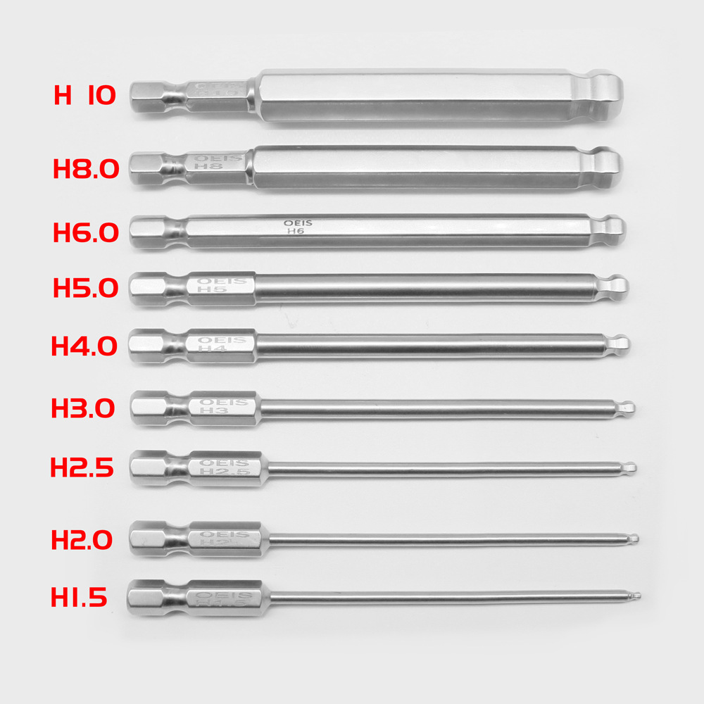 S2 Steel Belt Magnetic 1/4 Electroplating Anti-Rust Hexagon Socket Screwdrivers Blades Ball Head Air Pneumatic Electric Screwdriver Mouth Hexagon Screwdriver