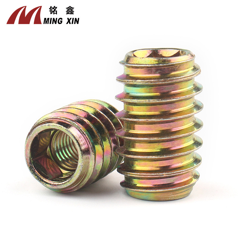Factory Direct Sales Iron Nut with Internal and External Tooth Countersunk Head Straight-through Hexagon Socket Iron Nut M6 Pre-Embedded Nut Furniture Hardware