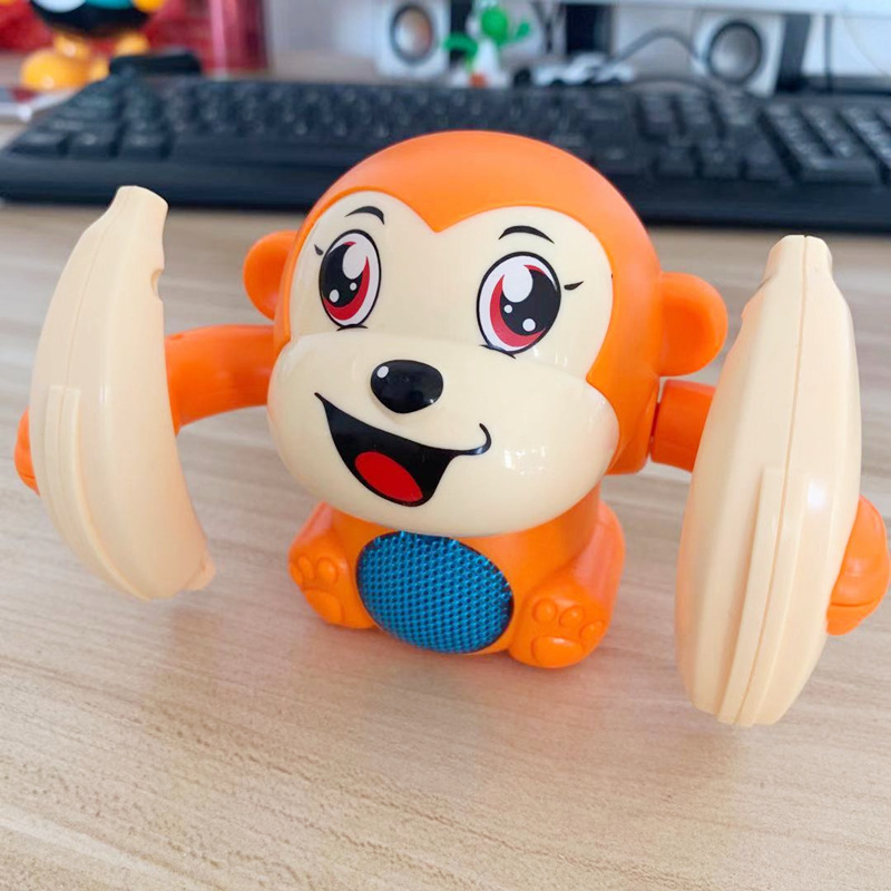 Electric Toy Tumbling Monkey VoiceControlled Light Music Tumbling Bucket Early Childhood Education Baby Crawling Toy