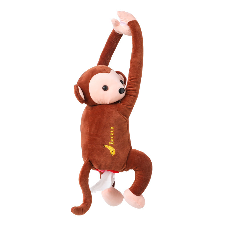 Leather Monkey Tissue Box Car Supplies Tissue Dispenser Hanging Car Chair Back Paper Extraction Box Cartoon Cute