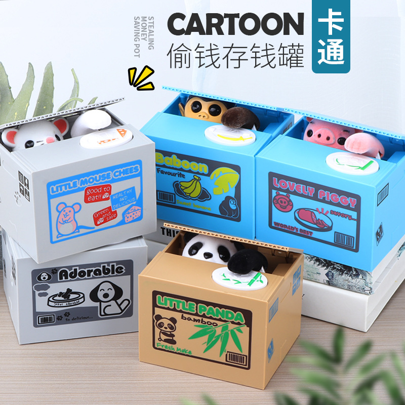 Cartoon Cute Creative Gift Yellow White Steal Money Cat Piggy Bank Steal Money Panda Steal Money Monkey Strawberry Cat
