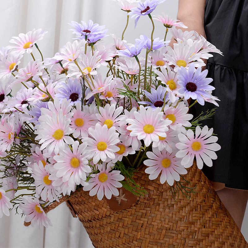 Simulation Little Daisy 5 Heads New York Aster Chamomile Flower Bridal Bouquet Wedding Home Furnishing Decorative Fake Flower Factory Wholesale