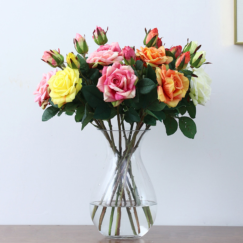 Artificial Flower 2 Heads Moist Feeling Roses Hotel Home Decoration Fake Bouquet Photography Props Display Silk Flower