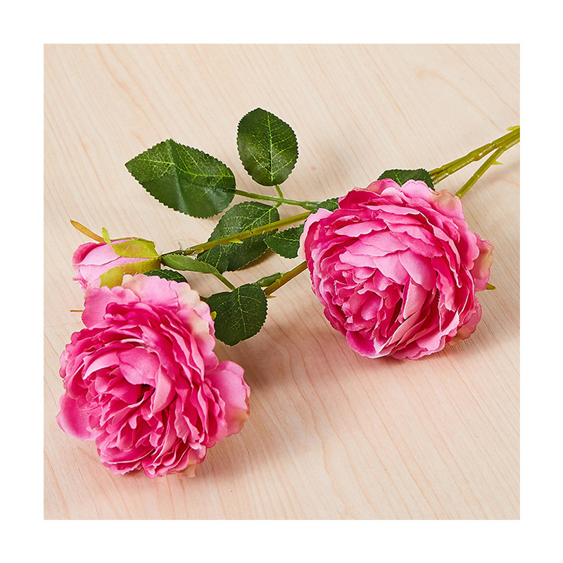 Western Rose European-Style Core Fake Bouquet Wedding Simulation Flower Home Flower Artificial Silk Flower Three 3 Heads Ranunculus Asiaticus