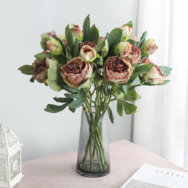 Amazon Sources Living Room Home Decoration Simulation Fake Flower Bouquet Bride Holding Artificial Flower 2 Heads Vintage Peony
