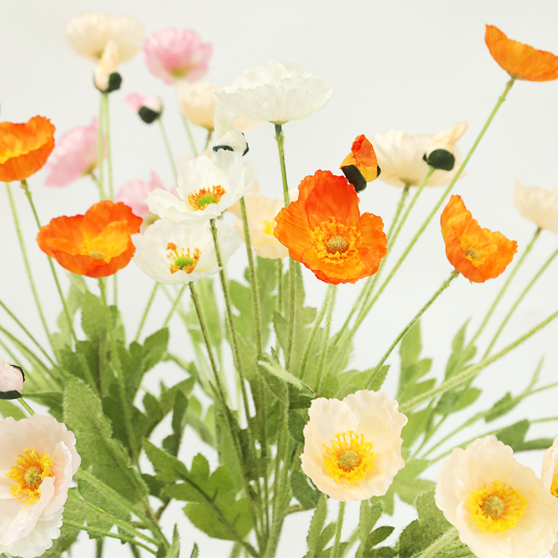 Spot Flocking Yu Meiren 4 Heads Silk Flower and Emulational Flower Poppy Flower Hotel Wedding flower