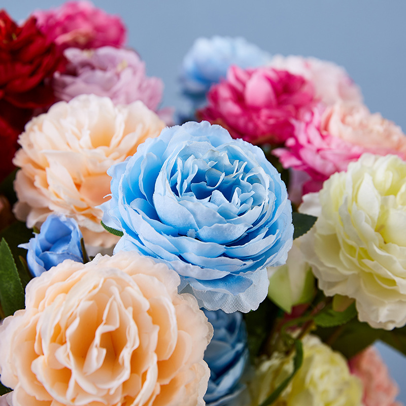 Western Rose European-Style Core Fake Bouquet Wedding Simulation Flower Home Flower Artificial Silk Flower Three 3 Heads Ranunculus Asiaticus