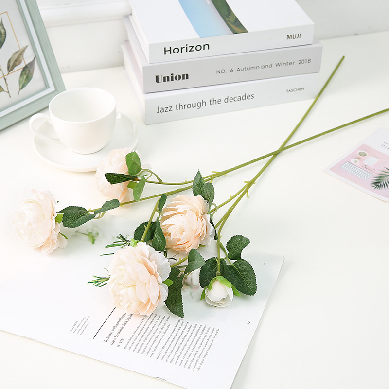 Simulation European 3 Heads Ranunculus Asiaticus Wedding Home Decoration Fake Flower and Plastic Flower Silk Flower Artificial Flowers Simulation Peony Flower
