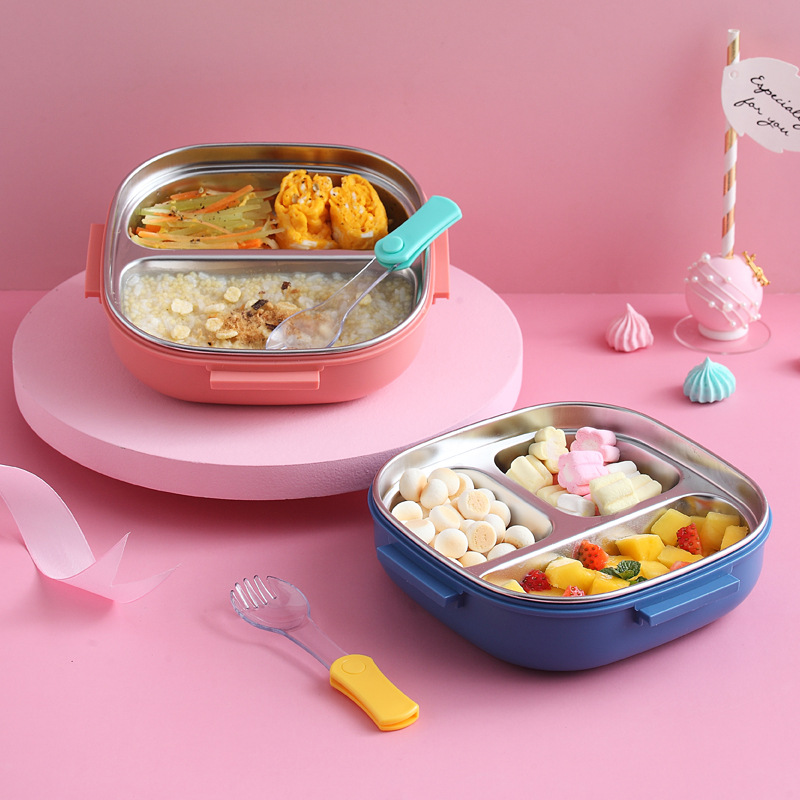Outdoor Tableware 304 Portable Stainless Steel Lunch Box Dinner Plate Children Baby Robot Shape Lunch Box Tape Portable