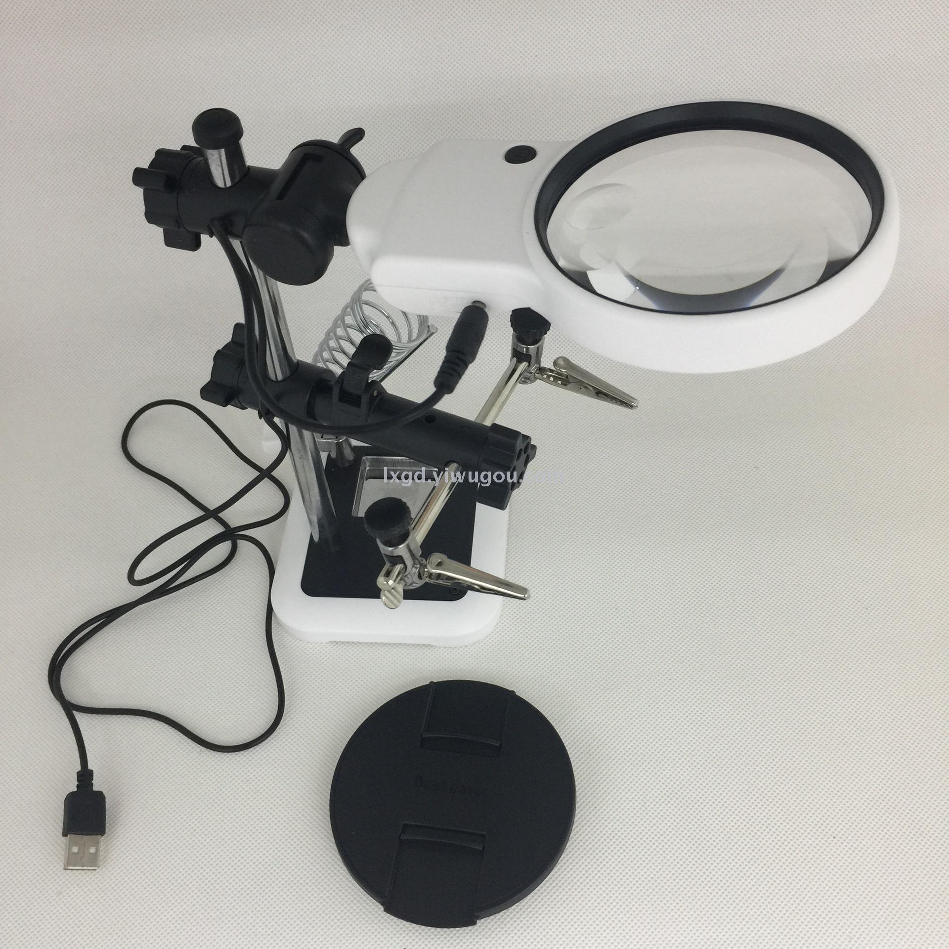 16129ac Multi-Function Led Auxiliary Clamp Luo Iron Bracket Welding Repair Plug-in/Battery Bench Magnifiers