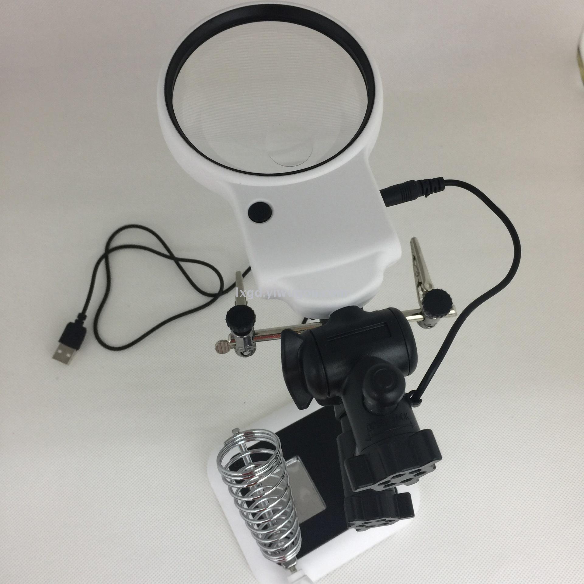 16129ac Multi-Function Led Auxiliary Clamp Luo Iron Bracket Welding Repair Plug-in/Battery Bench Magnifiers