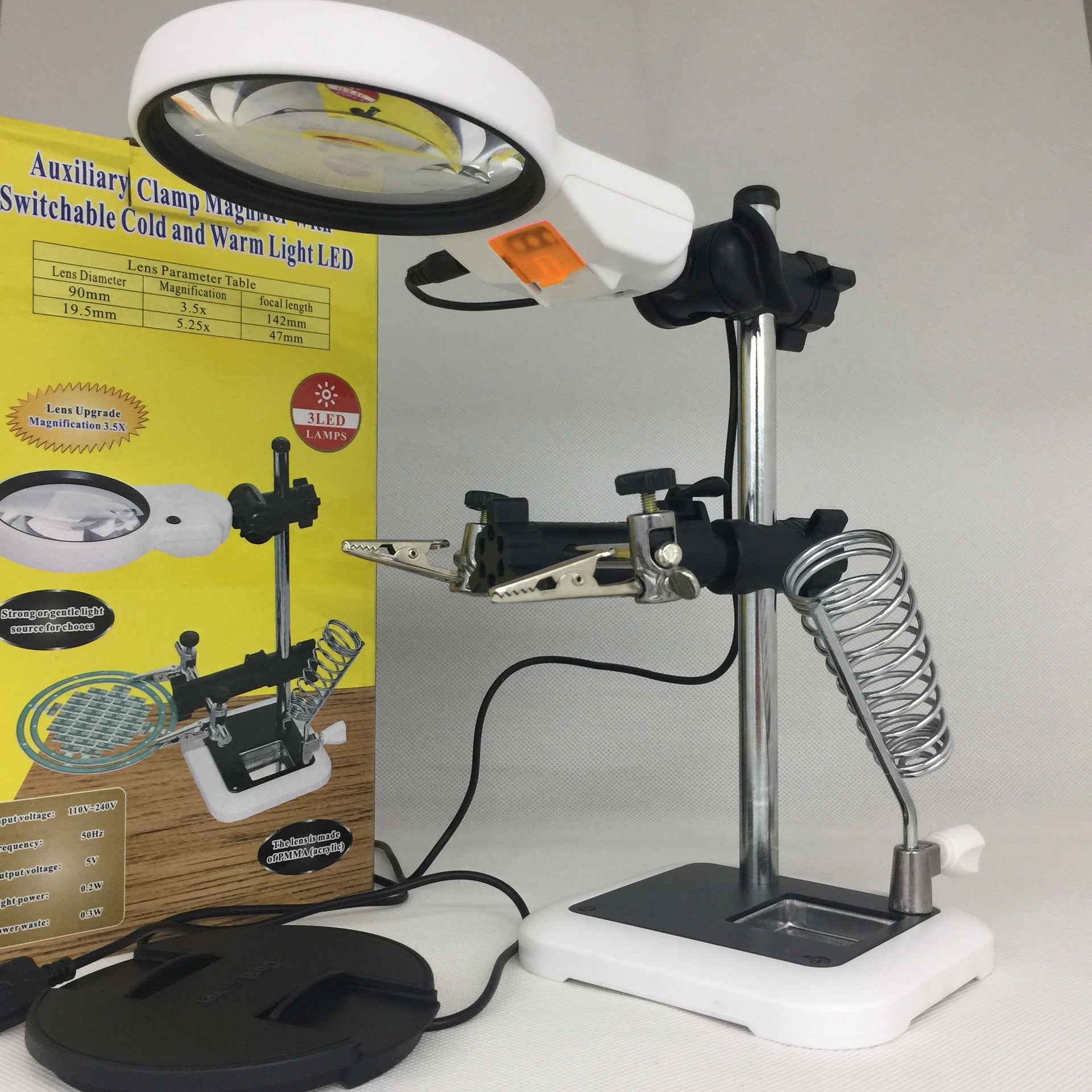 New Multi-Functional Led Auxiliary Clamp Electric Luo Iron Bracket Welding Repair Plug-in/Battery Desktop Clip Magnifying Glass