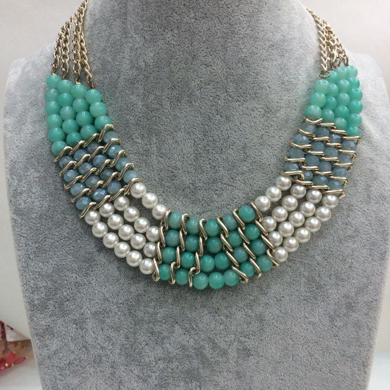 Europe and the United States popular necklace of glass beads, glass beads, crystal aluminum chain necklace foreign trade