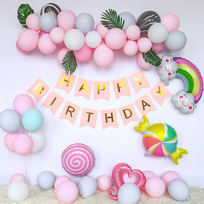 New Macaron Rubber Balloons Set Birthday Party Decoration Aluminum Film Balloon Chain Set Wholesale