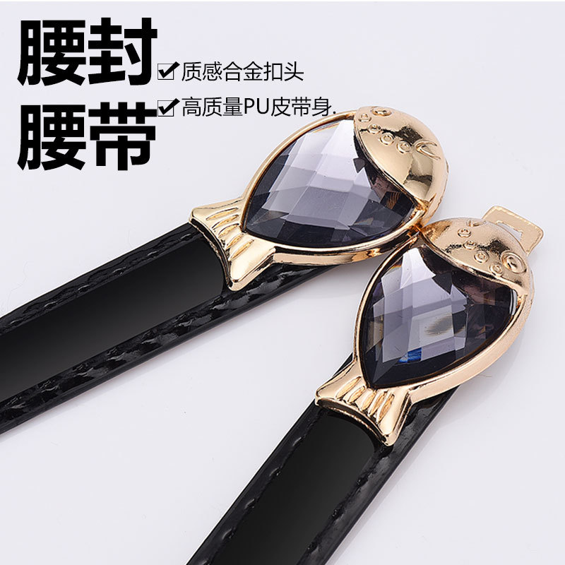Goldfish a Pair of Buckles Decoration Thin Belt Candy Color Patent Leather Women&#039;s Simple Thin Belt Women&#039;s Skirt with Diamond Fish