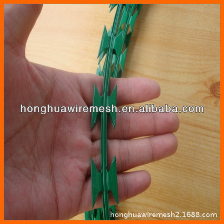 Green plastic coated razor barbed wire protection metal mesh bto-22 bayonet net factory direct sales