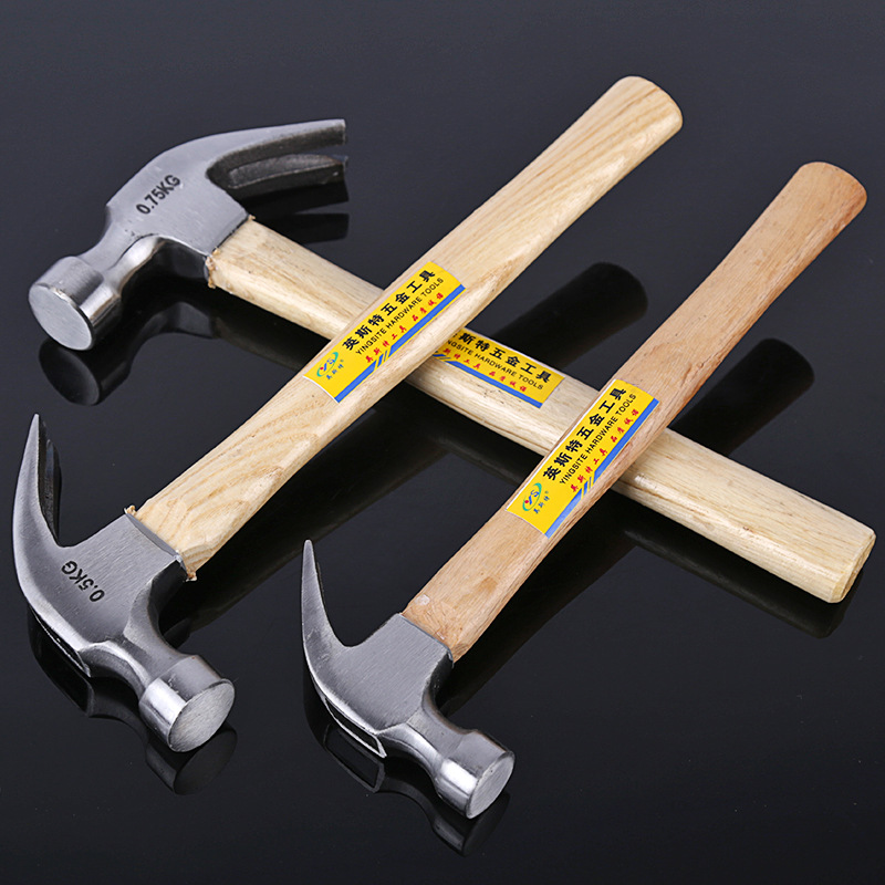 Factory Wholesale Wooden-Handle Claw Hammer Claw Hammer 0.25kg/0.5kg/0.75kg Woodworking Claw Hammer