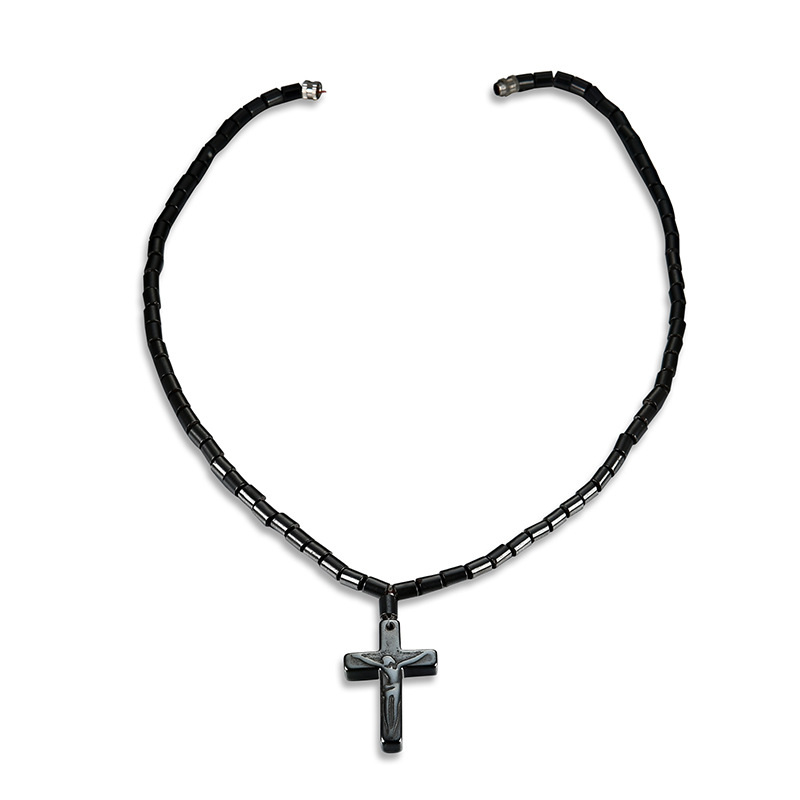 Magnetic Black Magnet Ornament Black Stone Cross Pendant Necklace Yiwu Factory Direct Sales Cross-Border Supply