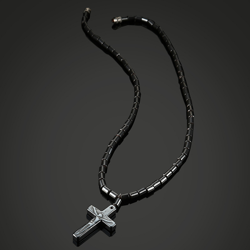 Magnetic Black Magnet Ornament Black Stone Cross Pendant Necklace Yiwu Factory Direct Sales Cross-Border Supply