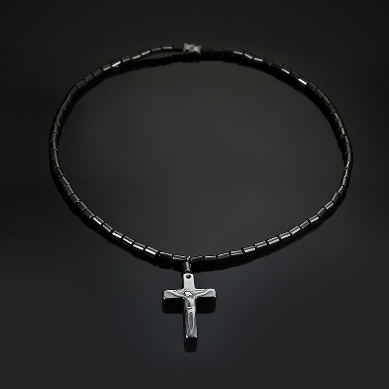Magnetic Black Magnet Ornament Black Stone Cross Pendant Necklace Yiwu Factory Direct Sales Cross-Border Supply