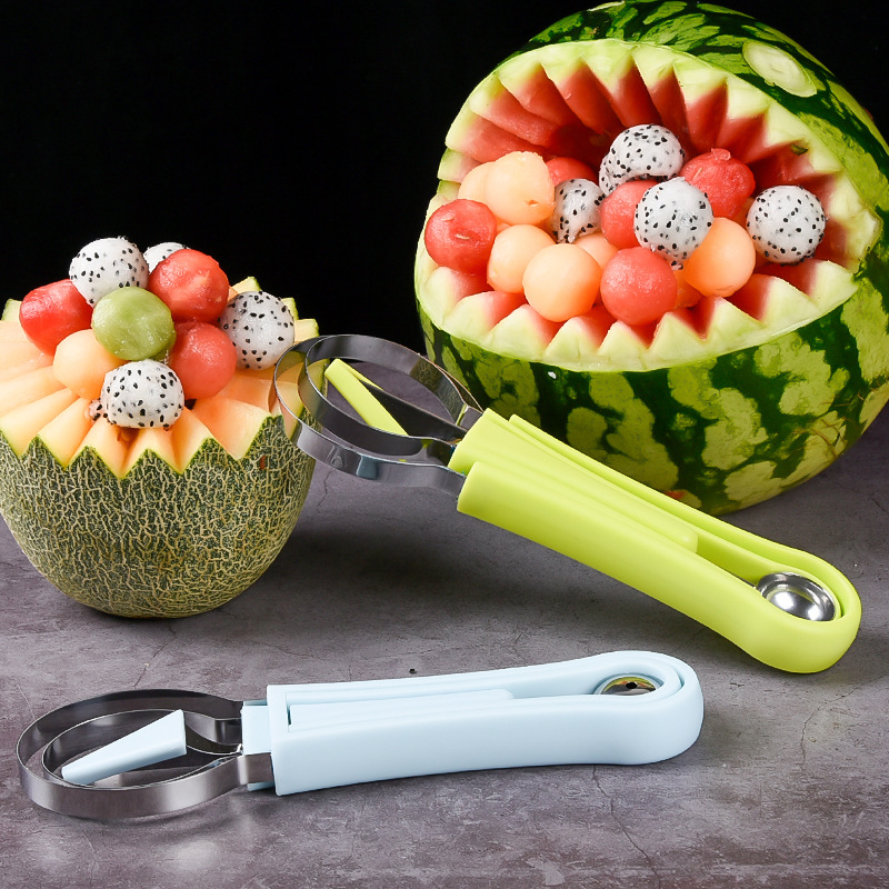 Stainless Steel Fruit Carving Knife Three-Piece Fruit Platter Tool Ball Scoop Set Watermelon Ball Scoop