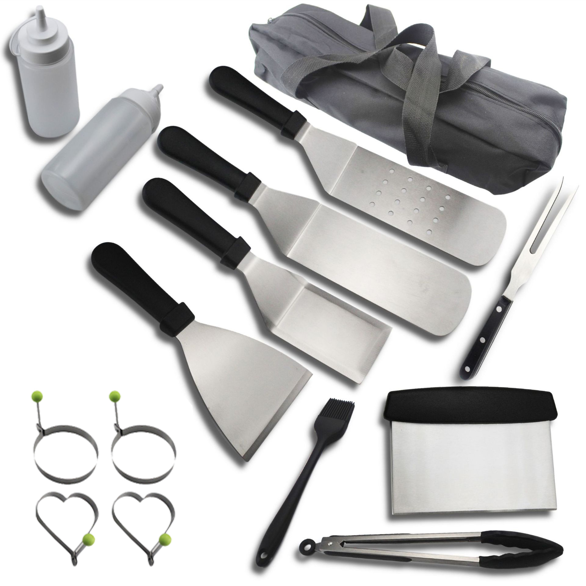 Outdoor Stainless Steel Barbecue Tools Knife and Fork Iron Plate BBQ Shovel Tool BBQ Grill Set Combination 15-Piece Set