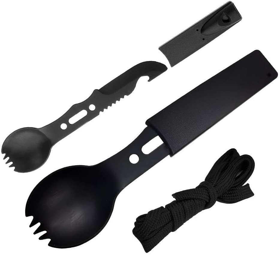 Outdoor Multi-Purpose Spoon Knife Fork Bottle Opener Whistle Outdoor Tools Wild Tableware Fishing Fishing Tool