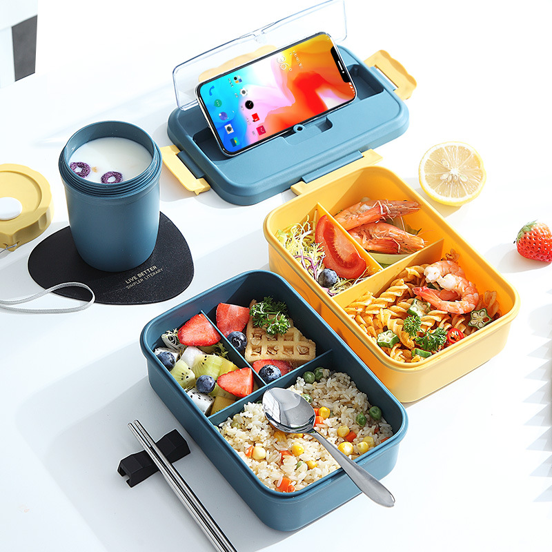 Wheat Straw can be Microwavable bento box sealed Student Large capacity can take soup with Lid Compartment crisper box