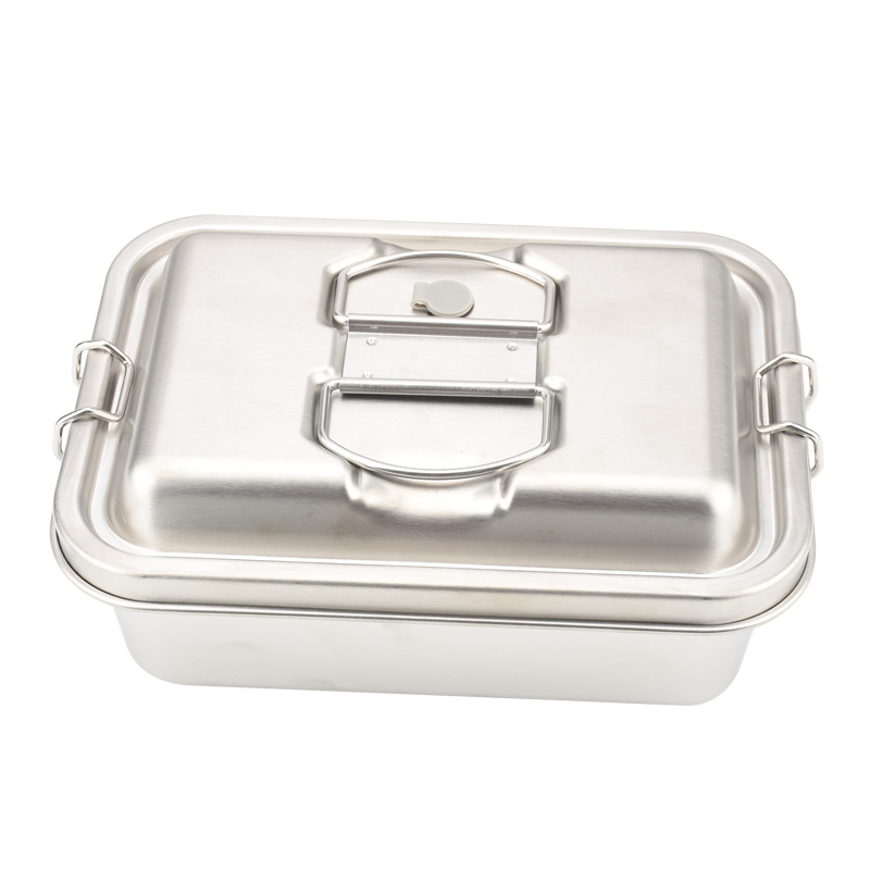 304 Stainless Steel Lunch Box Large Capacity with Lid Employee Student Lunch Box Bento Box Double Deck Compartment 18L