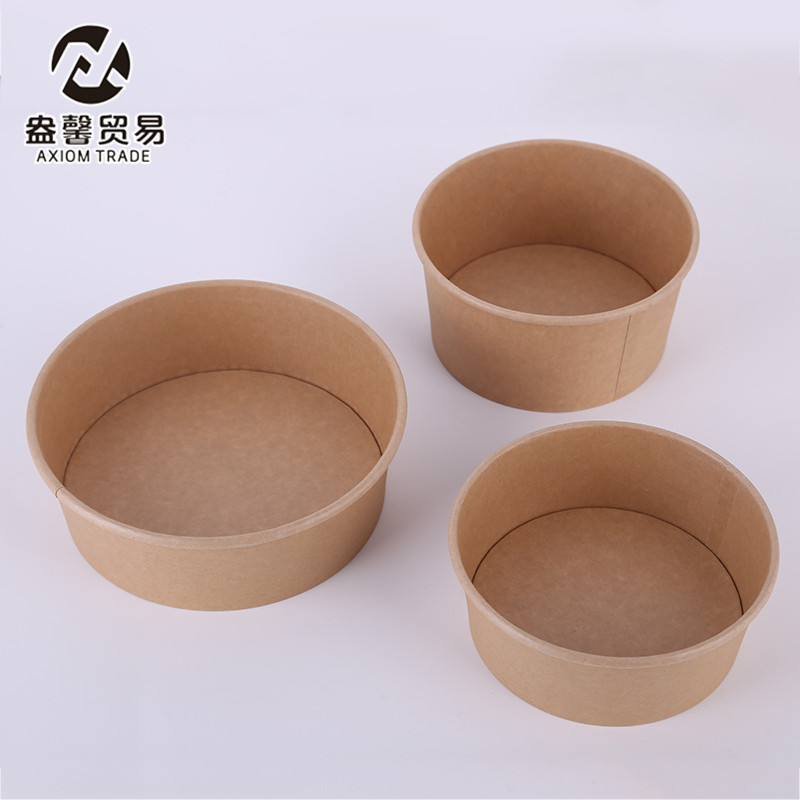 Disposable Kraft Paper Bowl Noodle Soup Thickened Bento Salad Box round Fast Food Box to-Go Box Customized Factory Wholesale