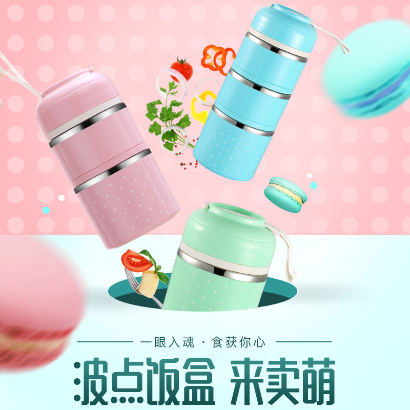 steel lunch box means into adult lovely bento box Students to open two double three plastic three layer lunch box