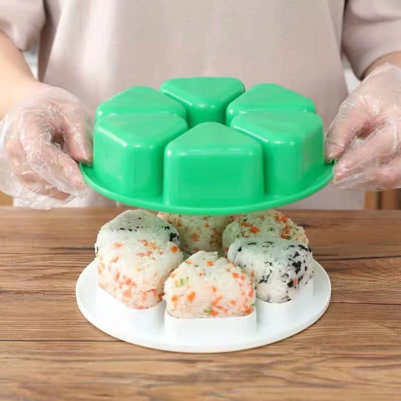 Green Triangle Rice Ball Mold Japanese Sushi Bento Box Six-in-One Children&#039;s Favorite Kimbap Making Tools