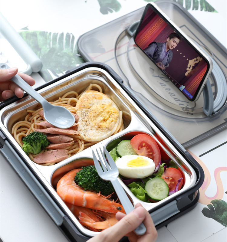 Stainless Steel Lunch Box with Tableware Lunch Box Student Dormitory Adult Partitioned and Portable HandHeld Bento Box