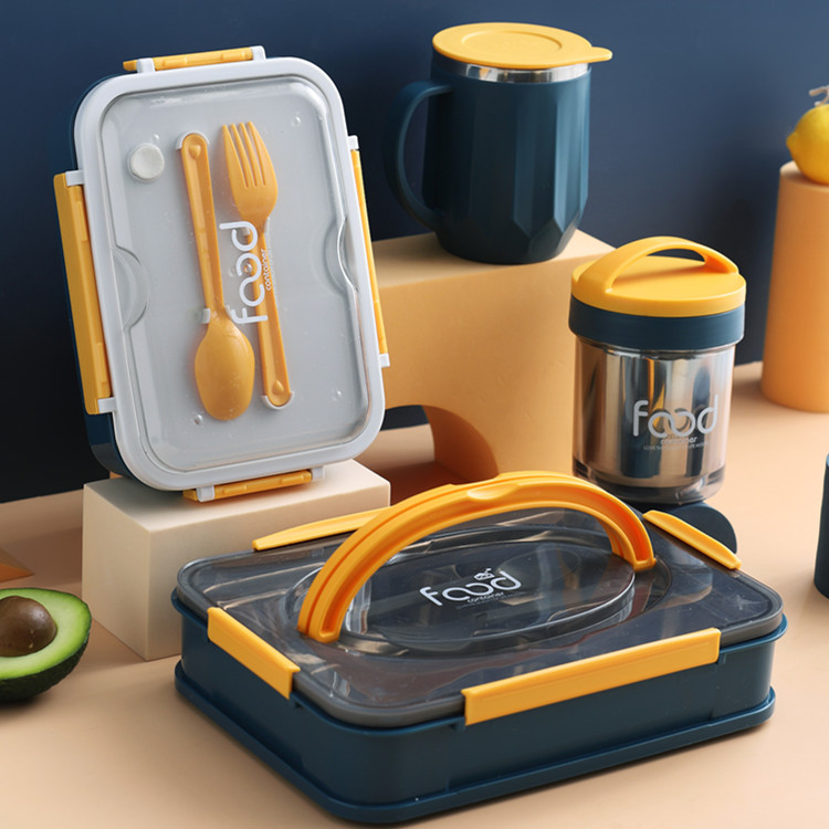 Stainless Steel Lunch Box with Tableware Lunch Box Student Dormitory Adult Partitioned and Portable HandHeld Bento Box