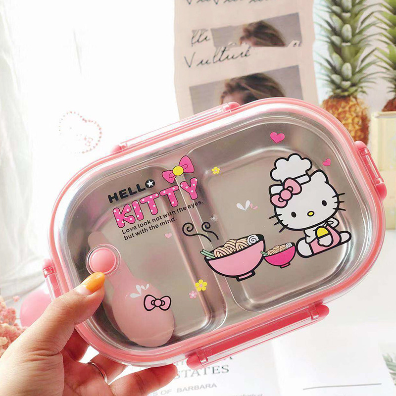 Cartoon Doraemon 304 stainless steel insulated lunch box HelloKitty express students separated sealed bento box