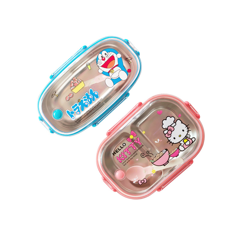 Cartoon Doraemon 304 stainless steel insulated lunch box HelloKitty express students separated sealed bento box