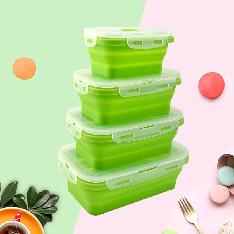 FDA Standard Silicone Lunch Box Folding Silicone Crisper Bento Box Lunch Box Microwave Oven Household Outdoor Portable