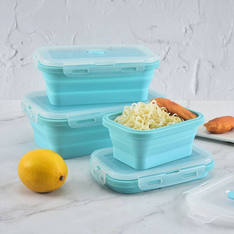 Rectangular Folding Silicone Lunch Box Sealed Crisper Microwave Bento Box Portable Silicone Folding Lunch Box Set
