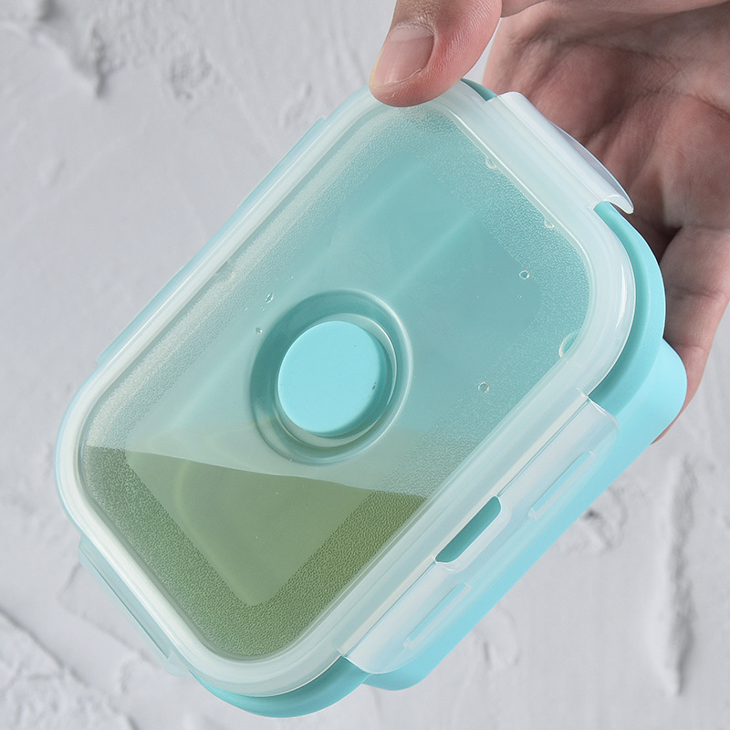 Rectangular Folding Silicone Lunch Box Sealed Crisper Microwave Bento Box Portable Silicone Folding Lunch Box Set